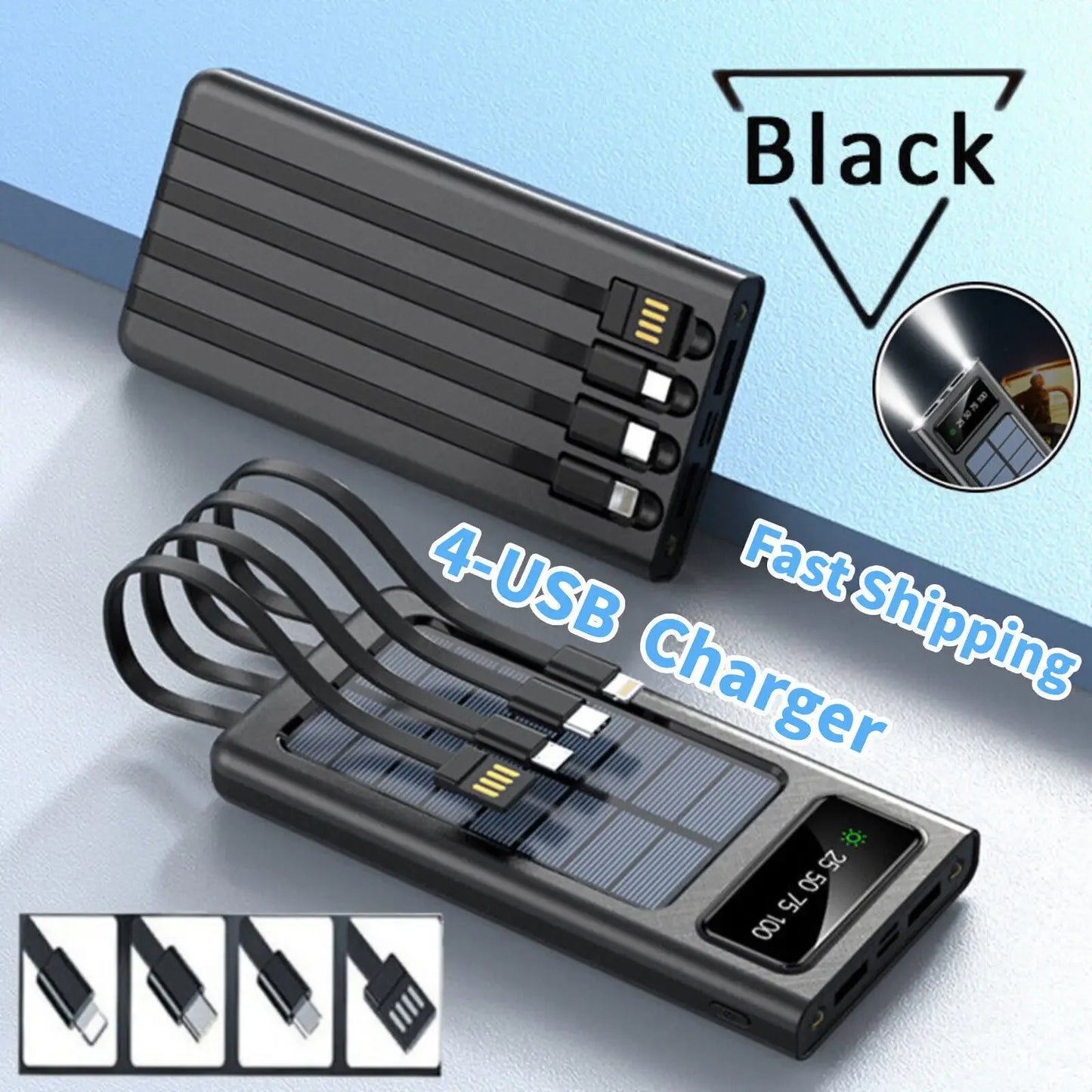 CARGADOR PORTATIL Power Bank SOLAR  4 EN 1 |18000 mAh + Linterna + Panel Solar